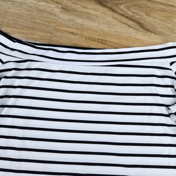 🍑Black & White Striped Off Shoulder Bell Sleeve Top XLarge - Picture 5 of 13